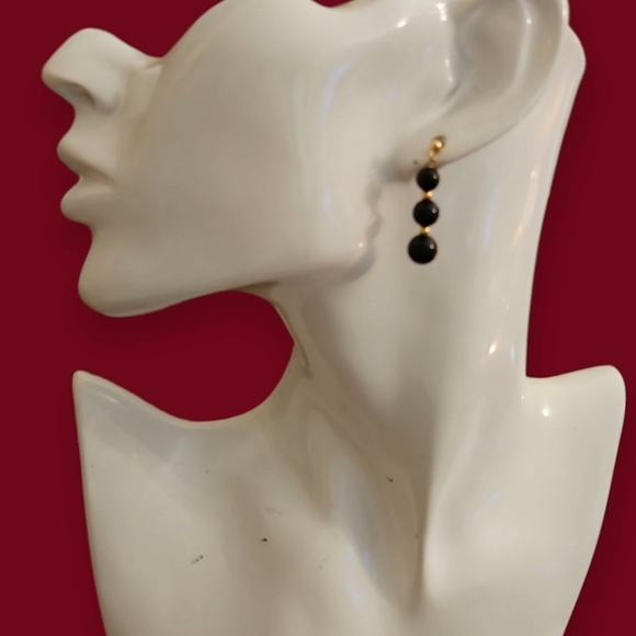 Vintage Jewelry - 3/$30 Vintage 1990s Black and Gold Beaded Drop Earrings